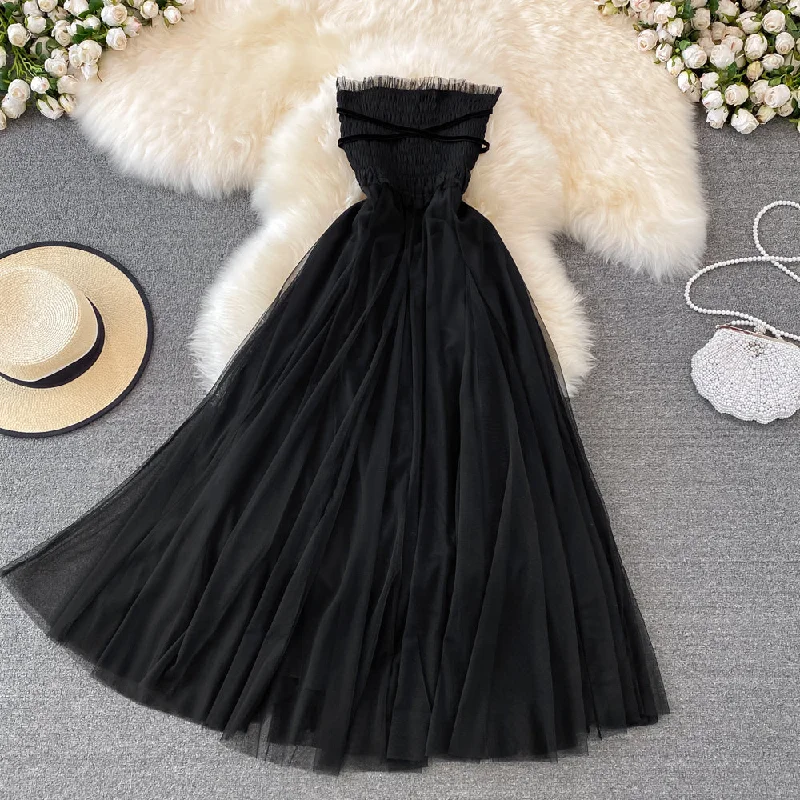 Black tulle off shoulder dress fashion girl dress     S521