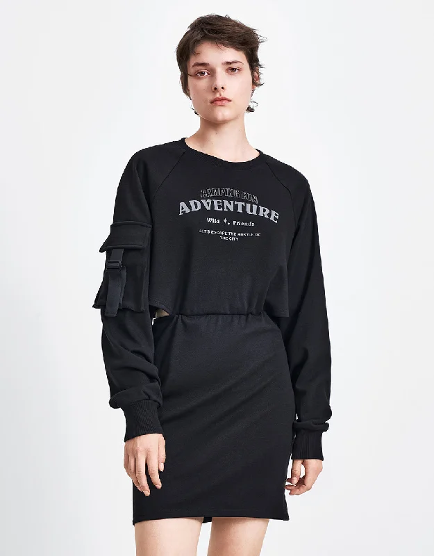 Letter Printed Crew Neck A-Line Dress