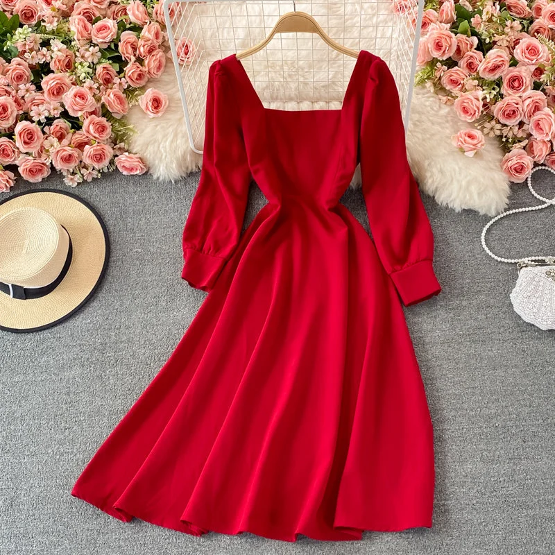 Simple A line long sleeve dress fashion dress  435